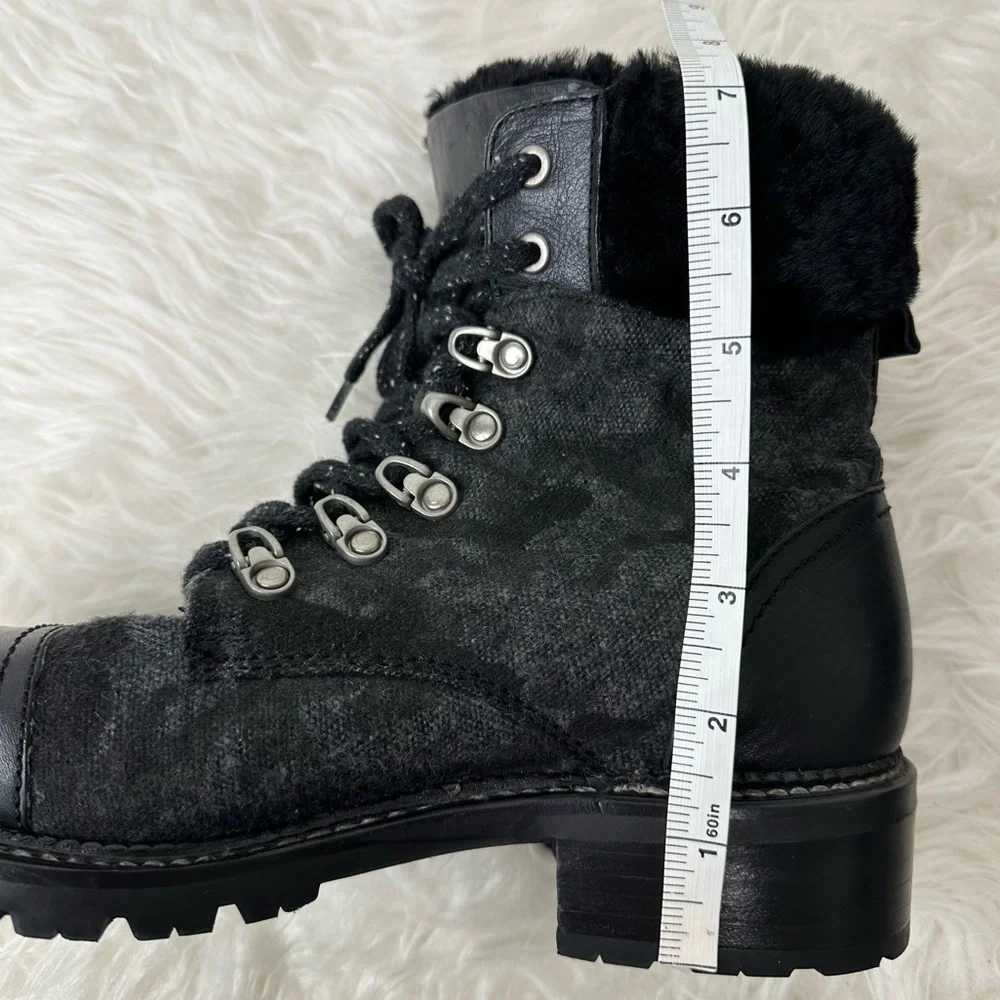 Frye Women’s Samantha Black Leather Canvas Shearling Combat Hiking Boots Size 8 - Picture 13 of 15